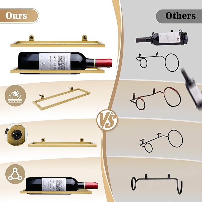 6-Shelf Metal Wall Mounted Wine Rack - Hanging Wine Bottle Holder Organizer for Kitchen, Bar, Home Storage - 6PCS Iron Wine Bottle Display Stand (6PCS-Black)