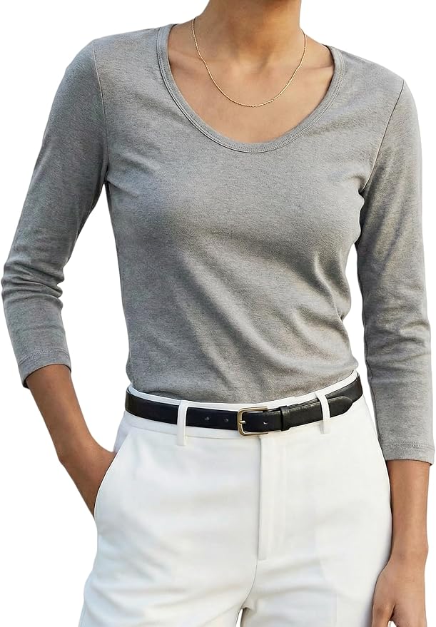 Women's 3/4 Sleeve Scoop Neck T-Shirt Cotton Blend Slim Fit Basic Tee Casual Spring Top 2026