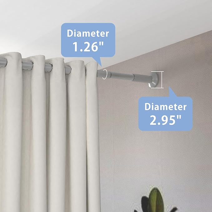Tension Curtain Rod, 51-126 Inch,Spring Shower Tension Curtain Rod, Closet Rod, for Windows or Shower, Easy to Install, No Drilling, No Rust, for Bathroom, Rod Diameter 1.26 Inches, Grey,Umimile