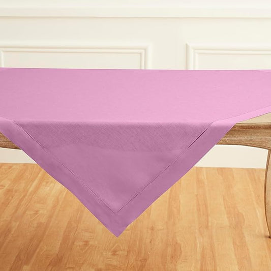 Solino Home Linen Tablecloth 52 x 52 Inch - 100% Pure Linen Violet Square Tablecloth - Classic Hemstitch, Machine Washable Table Throw for Valentines, Spring, Easter