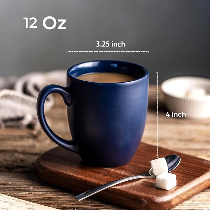 AmorArc 12oz Coffee Mugs Set of 6, Large Ceramic Coffee Mugs for Men, Women, Dad, Mom, Modern Coffee Cups With Handle For Tea,Latte,Cappuccino,Cocoa. Dishwasher&Microwave Safe, Matte Blue