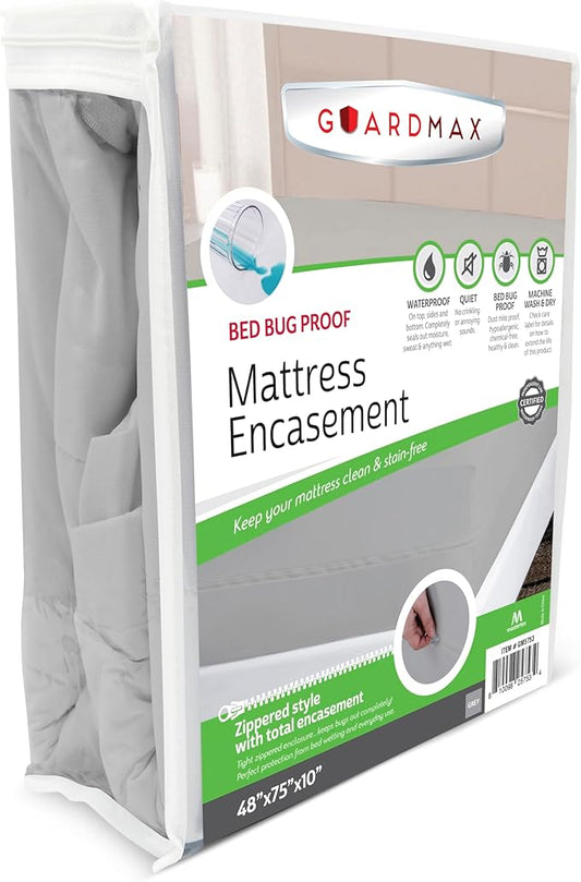 Guardmax Jersey Knitted RV Size Zippered Mattress Encasement - Waterproof & Bed Bug Proof Mattress Protector - Comfortable, Soft, and Noiseless Zippered Bedding - Dust Mite P0roof (48 x 75 x 10)