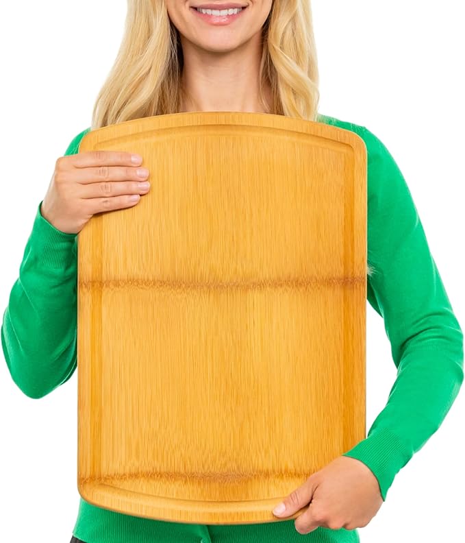 FSC-Certified Extra Large Bamboo Cutting Board Featuring 18 Inch Glue-Free Surface????XL, Non-Toxic Wooden Board for Family Kitchens, Butcher Block Style Food Prep with Lifetime Replacements