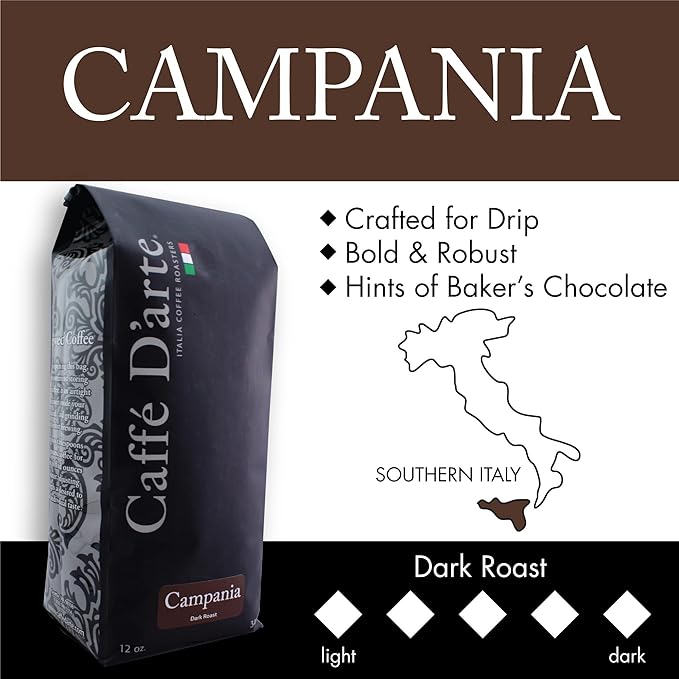 Caff챕 D'arte Campania Whole Bean Coffee ??Medium Roast, Smooth & Balanced Flavor with Sweet Notes ??Fresh Roasted in Seattle ??12 oz Bag