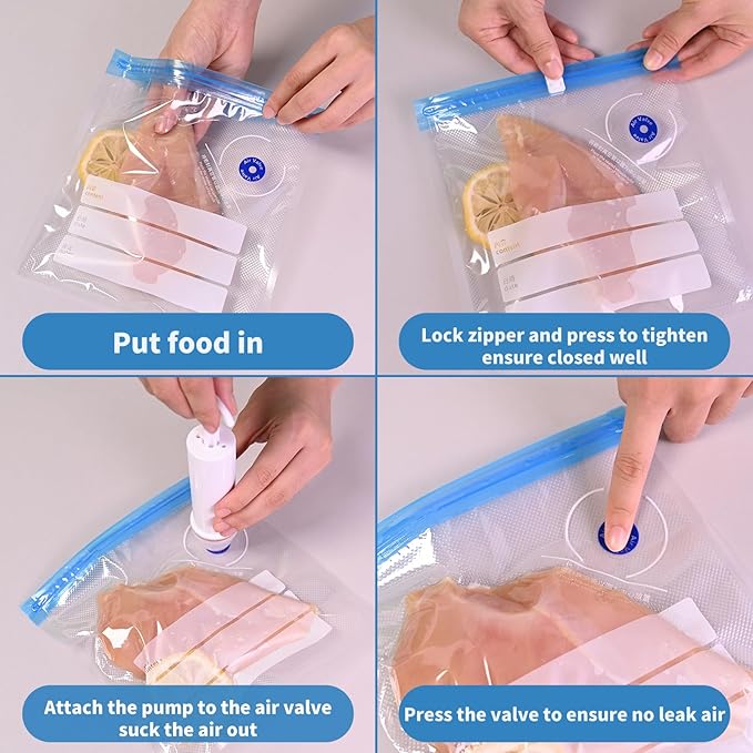 Sous Vide Bags 24 PCS 10"X11" Vacuum Zipper Sealer Bag for Food, Reusable Vacuum Seal Bags with Sealing Clips for Sous Vide Cooking,Freezer Safe,Microwave Heating and Food Storage