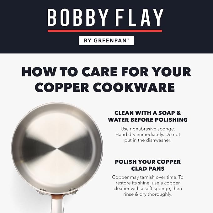 GreenPan x Bobby Flay 2QT Copper Clad Chef?셲 Pan with Lid, Induction Ready Sauce Pot, Measurement Markings, Stainless Steel Base & Interior, Oven Safe Saucepan to 500?F