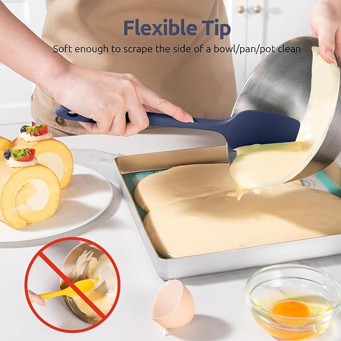 U-Taste Silicone Spoon Spatula Set, 600쨘F High Heat Resistant Food Grade Flexible Rubber Scraper, Cooking Mixing Baking Kitchen Utensils Set of 3 (Midnight Blue)