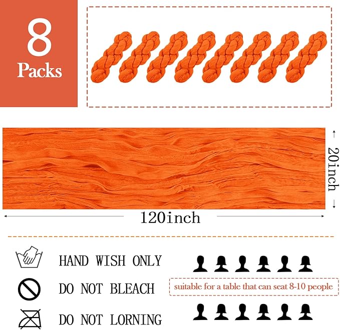 8 Pack Orange Cheesecloth Table Runner 20 x 120 inch Gauze Table Runners 10 FT Long,Semi Sheer Cheese Cloth Fabric Table Runner Bulk for Wedding,Party,Baby Shower,Bridal Shower Decoration