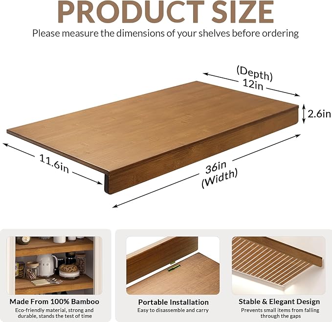 Wire Shelf Covers, Bamboo Wire Rack Covers for Pantry, Closet (4pcs, 36" W x 12" D)