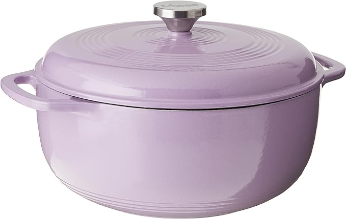 Lodge 6 Quart Enameled Cast Iron Dutch Oven with Lid ??Dual Handles ??Oven Safe up to 500째 F or on Stovetop - Use to Marinate, Cook, Bake, Refrigerate and Serve ??Lilac