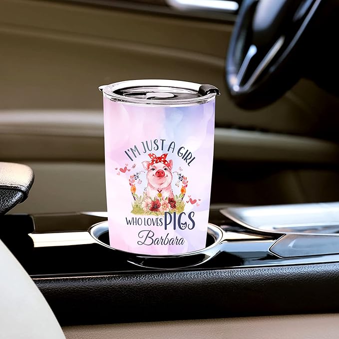 WAZONE Personalized Pig Tumbler Cup Customize Name Just A Girl Who Loves Pigs Stainless Steel Insulated Pink 20oz 30oz Travel Coffee Mug With Lid Birthday Christmas Gifts For Mom Women Girls