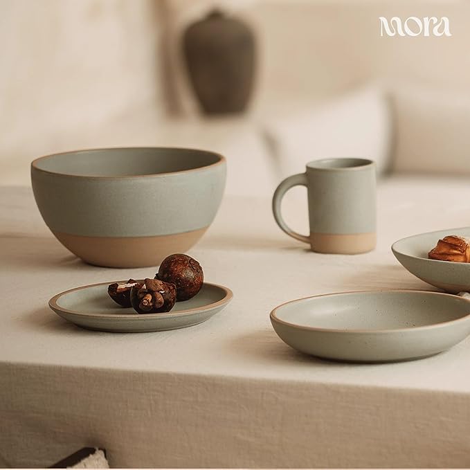 MORA Small Plates Set of 4, 6.5 inch Ceramic Pottery Dessert Plates - Microwave, Oven and Dishwasher Safe - Thyme