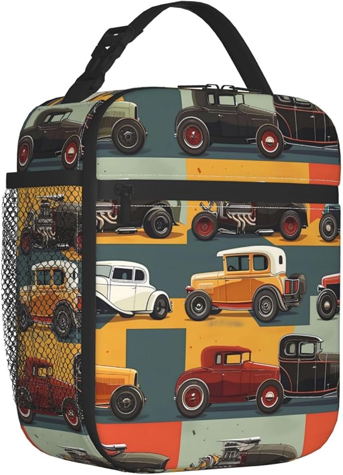 VANZEV Insulated Lunch Box for Women Men, Cars Theme Lunch Box Reusable Portable Lunch Bag Cooler Tote Waterproof Lunch Container for Office Picnic Work Travel