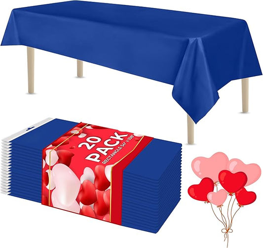 LEMON + Co. Blue Rectangle Table Cover Disposable Plastic Tablecloth 54 Inch. x 108 Inch. Premium Decorative Rectangle Table Cover 20 Pack