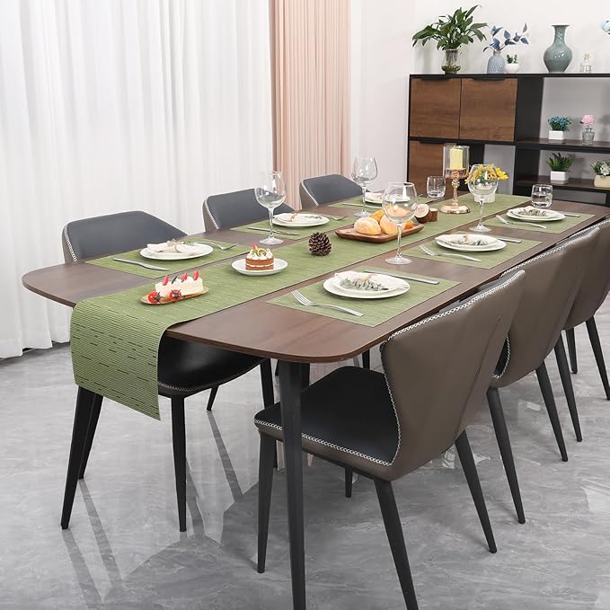Myir JUN Placemats Set of 6, Vinyl Woven Placemats Place Mats Indoor Washable Table Mats Non-Slip Place mats for Dining Table (Green, Set of 6)