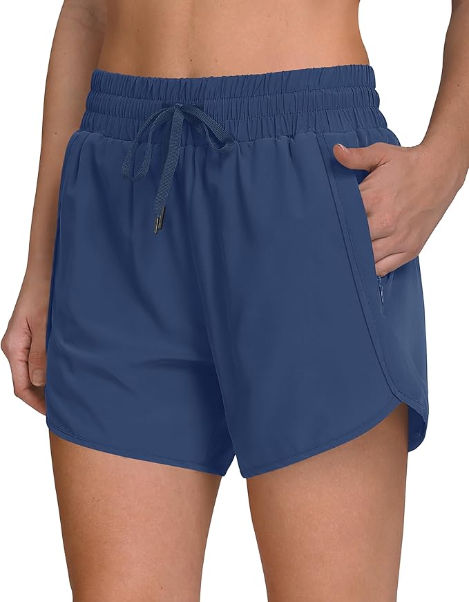 Women's 5" Running Shorts Quick Dry Sporty Athletic Gym Workout Shorts with Zipper Pockets Liner