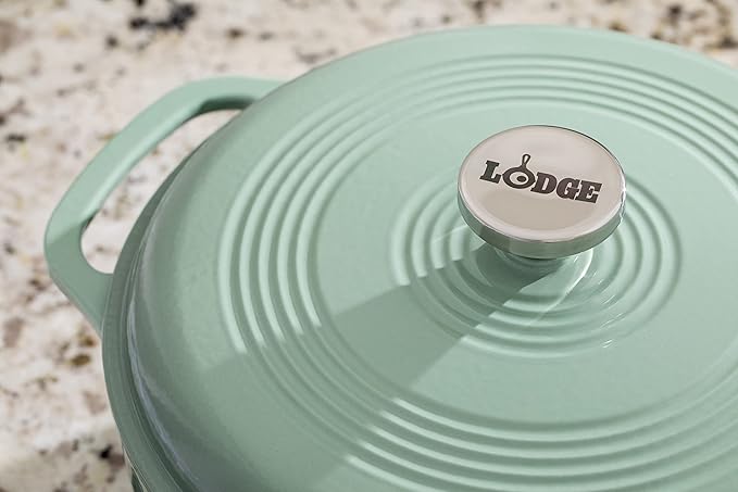 Lodge 6 Quart Enameled Cast Iron Dutch Oven with Lid ??Dual Handles ??Oven Safe up to 500째 F or on Stovetop - Use to Marinate, Cook, Bake, Refrigerate and Serve ??Desert Sage