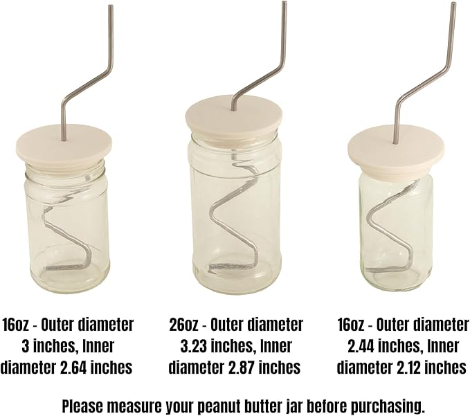 Natural Peanut Butter Stirrer Kit | Fits 16 - 26 OZ Jars | Includes Stainless Steel Bar & Spill-Resistant Silicone Lid | 10??Silicone Jar Spatula (BPA Free) | For Mixing Various Butter & Jam