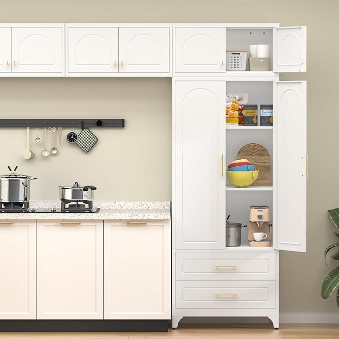 90??Tall Kitchen Pantry Cabinet,Storage Cabinet with Doors and Adjustable Shelves,Modern Kitchen Hutch Cabinets,Freestanding Cupboard for Dining Room