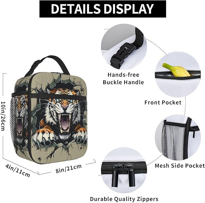 VANZEV Insulated Lunch Box for Women Men, Tiger Animal Theme Lunch Box Reusable Portable Lunch Bag Cooler Tote Waterproof Lunch Container for Office Picnic Work Travel