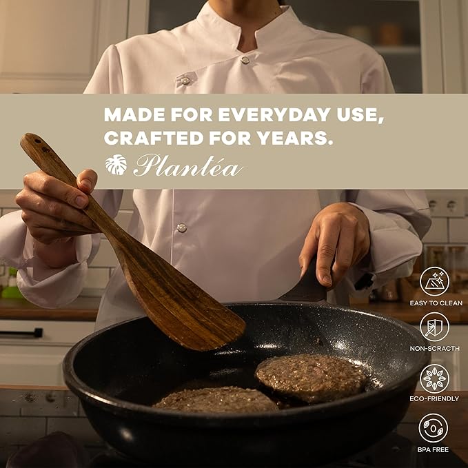 Wooden Spatula for Cooking ??4 Piece Acacia Wood Spatula for Non-Stick Cookware ??Durable & Easy to Clean - Comfortable Handle, Ideal Kitchen Gift