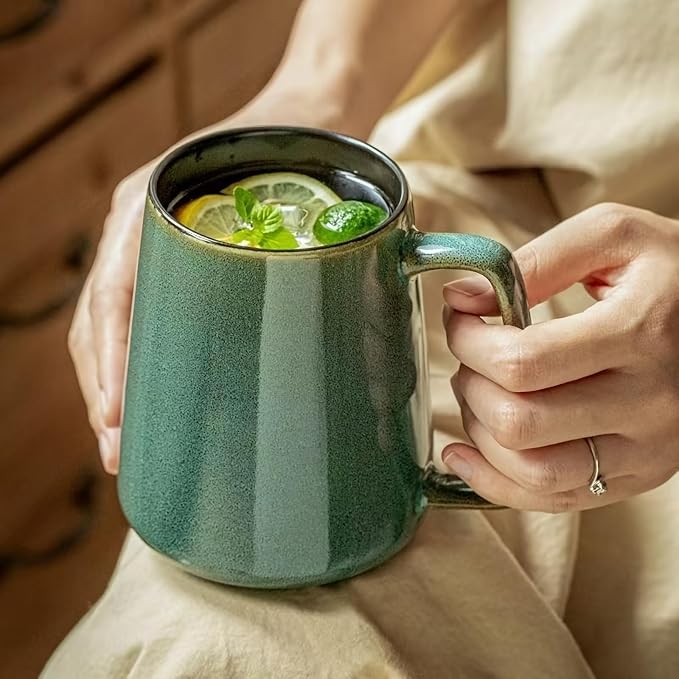 Extra Large Tall Coffee Mugs with Handle - Set of 2, 24 oz Ceramic, Dishwasher & Microwave Safe, Blue and Green