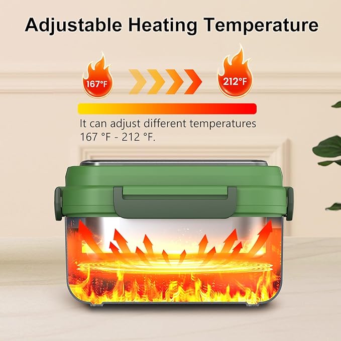 Cordless Electric Heated Lunch Box, 1.5L 6.3Cups 20000mAh Rechargeable Food Warmer Lunch Box with Self Heating, Smart Timer, Adjustable Temperature, Leakproof, BPA Free, Removable Tray Divider