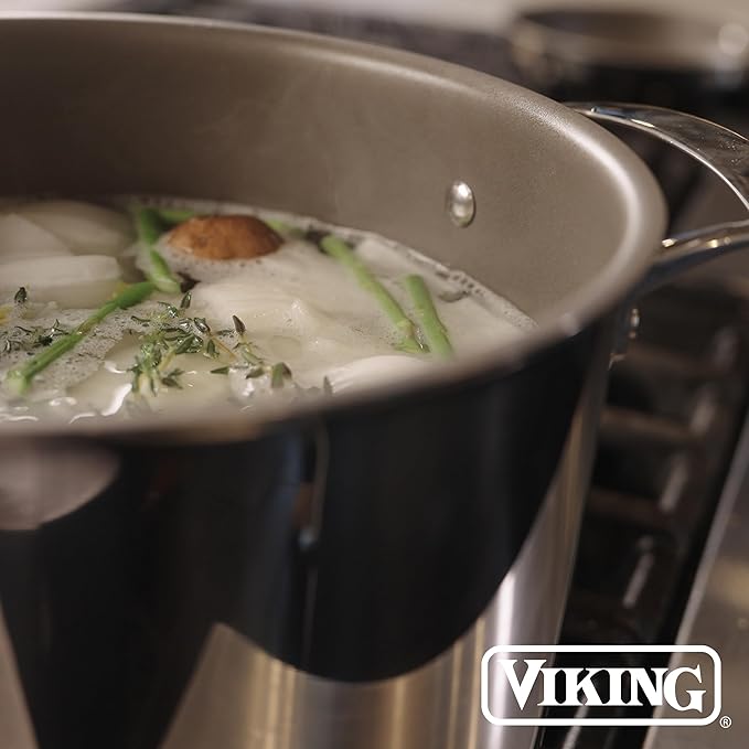 Viking PureGlide Pro 3-Ply Nonstick Stock Pot, Made without PFAS, 8-Quart Induction Soup and Pasta Cooking Pot with Lid, Metal Utensil Safe Titanium Nonstick Surface, Oven Safe to 600F