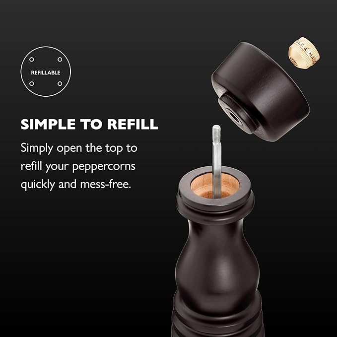 Cole & Mason London Refillable Spice Mill - Kitchen & Home Accessory - Table Black Pepper Grinder - Pepper Mill with Carbon Steel Mechanism - 11", Chocolate Wood