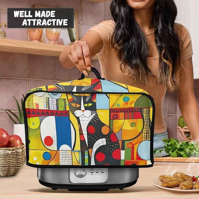 Oval Crock Pot Cover Dust Protection Slow Cooker Cover for Most 6-8 Quart Appliance Abrasion Aesistant Decorate Ktchen Dust Cover for Electric Stew Pot Geometric Abstract Cat