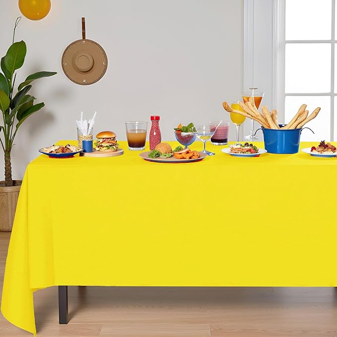 [6 Pack] Yellow Paper Tablecloth Disposable for Rectangle Tables, 54 X 108 Inch Party Table Cover with Plastic Backing, Waterproof 3 Ply Table Cloth for Cocktail Birthday Baby Shower