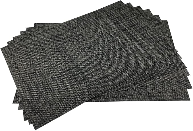 WAZAIGUR Placemats,Easy to Clean Crisscross Woven Vinyl Place Mats Durable Non-Slip Heat Resistant Table Mats,Placemats for Kitchen Table Set of 6,Grey