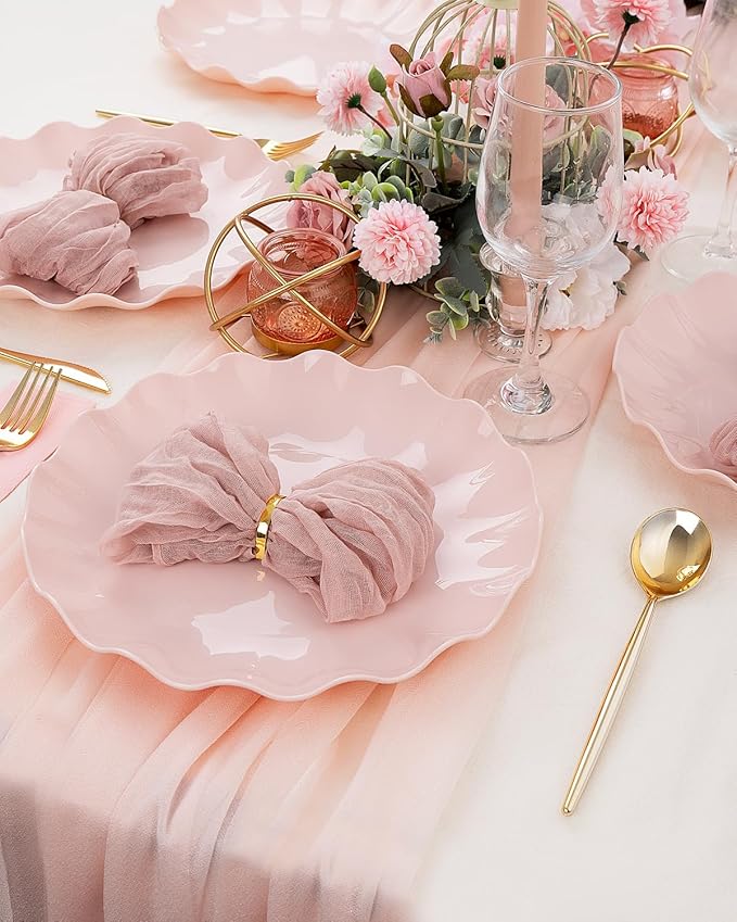 LIYH 20 Pcs 10 Inch Pink Scalloped Plastic Plates Reusable - Unbreakable Plastic Wavy Plates for Weddings Party Outdoor Picnics Dishwasher Safe BPA Free 10" Dinner Plate
