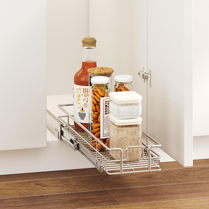 LOVMOR Pull Out Cabinet Organizer 5쩍" W x 21쩍" D, Kitchen Cabinet Pull Out Shelves Slide Out Storage