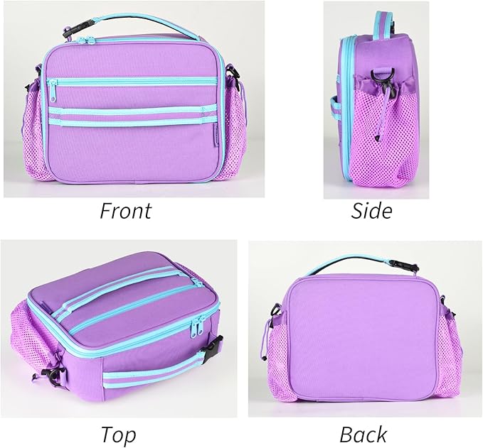Cerbonny Kids Lunch Box, Purple, Unisex, Polyester, With Insulated Interior, Easy-Wipe Clean, 10.8"L x 4"W x 8.8"H, 4 Carrying Options