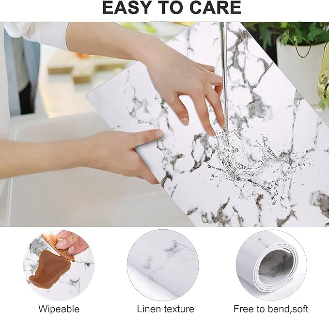 LANDVIEW Leather Heat Resistant Placemats Set of 6 Waterproof Wipeable Washable PU Table Mats,Easy to Clean Anti-Slip Place Mats (Marble, 6)