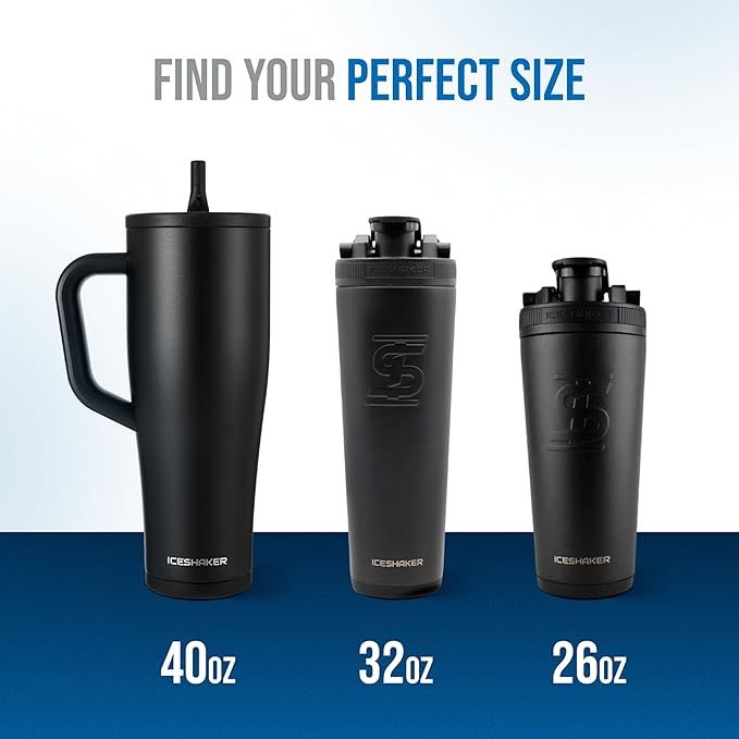 Ice Shaker 32 oz Tumbler with Handle and Straw | 32oz Black | Cold for 30+ Hours | 2-in-1 Tumbler Shaker Bottle | Odor-Free 32 ounce Bottle for Water, Protein Shakes, Smoothies, Cocktails