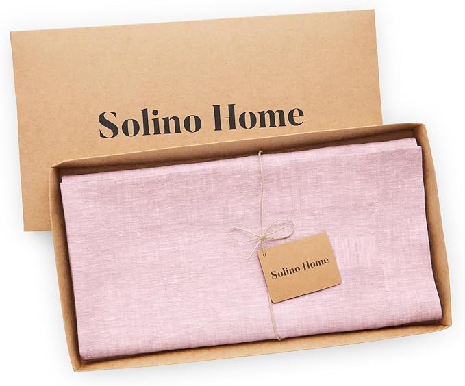 Solino Home Linen Tablecloth 52 x 52 Inch - 100% Pure Linen Square Table Throw - Athena, Machine Washable Bubblegum Pink Tablecloth for Valentines, Spring, Easter