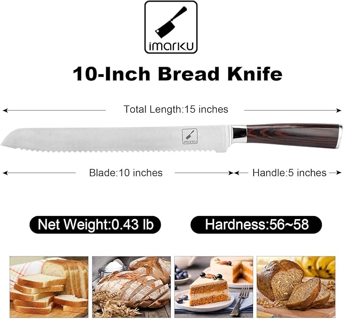 imarku Bread Knife, German High Carbon Stainless Steel Professional Grade Bread Slicing Knife, 10-Inch Serrated Edge Cake Knife, Bread Cutter for Homemade Crusty Bread, Christmas Gifts for Women Men