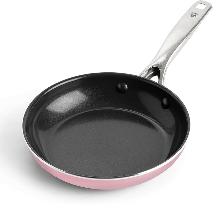 Blue Diamond Frying Pan 8??Skillet, Diamond Infused Healthy Ceramic Nonstick, PFAS and PFOA-Free, Dishwasher and Oven Safe, Even Heating, Metal Utensil Safe, Warp Control Base, Pink