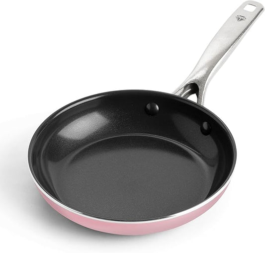 Blue Diamond Frying Pan 8??Skillet, Diamond Infused Healthy Ceramic Nonstick, PFAS and PFOA-Free, Dishwasher and Oven Safe, Even Heating, Metal Utensil Safe, Warp Control Base, Pink