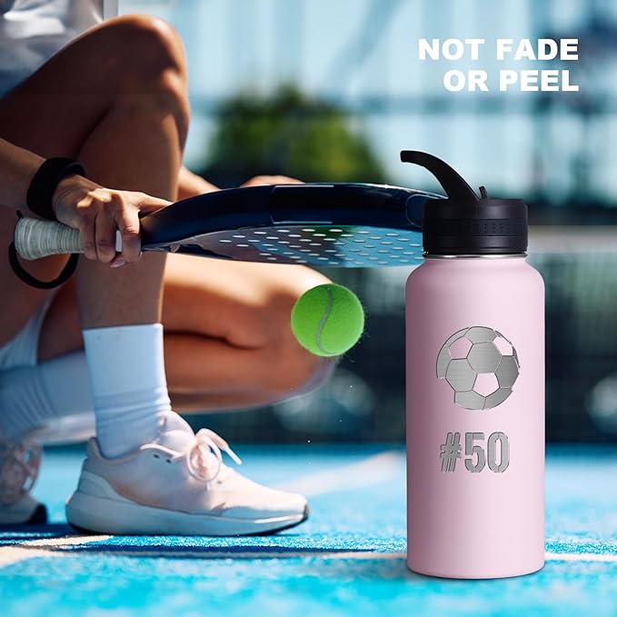Personalized Laser Engraving Custom Water Bottle Print in USA 32oz Double Wall Stainless Steel Leakproof Wide Mouth Cup with Flip Straw