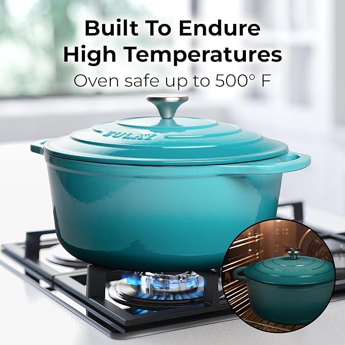 Zulay Kitchen 7.7 Quart Enameled Cast Iron Dutch Oven Pot with Lid ??Premium Durability & Oven Safe up to 500째F ??Heavy Duty Cookware Perfect for Bread Baking, Stews, Braising & Roasting ??Light Blue