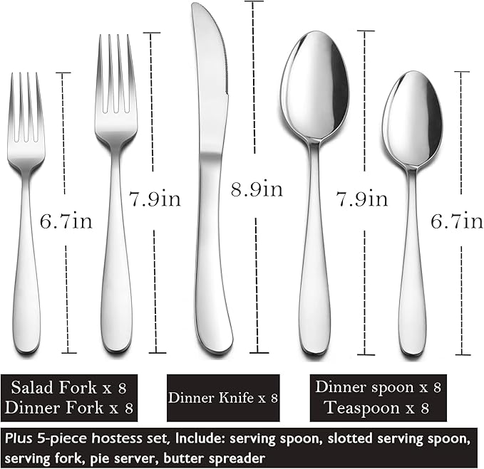 HaWare Heavy Duty Silverware Set with Serving Utensils, 45 Pieces Stainless Steel Flatware, Weight Tableware for 8, Modern Cutlery for Home, Dishwasher Safe, Mirror Polished