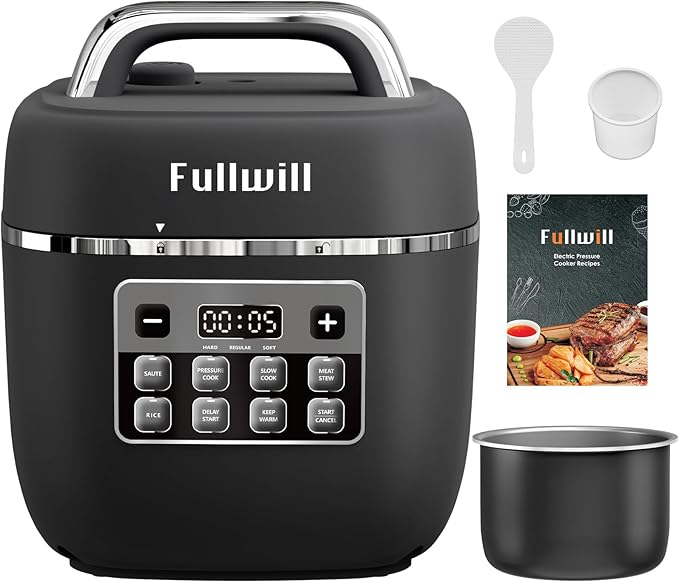 Fullwill Electric Pressure Cooker Lite, Slow Cooker, Rice, Saut챕, Warmer, Olla de Presion Nonstick Pot 3 Quarts