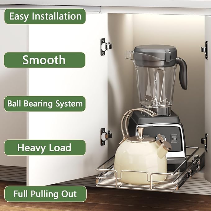 Pull Out Cabinet Organizer 13쩍" W x 18" D, Heavy Duty Cabinet Pull Out Shelves, Slide Out Drawers Organization for Kitchen Cabinets Bathroom