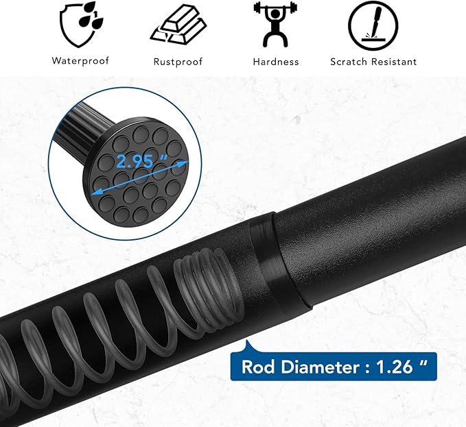 Tension Curtain Rod, 51-165 Inch,Spring Shower Closet for Windows or Shower,Easy to Install, No Drilling, Rust, Bathroom, Rod Diameter 1.26 Inches, Black,Umimile