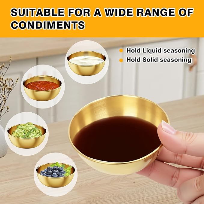 12 Pack 3.2 Inch Gold Stainless Steel Dipping Bowls ??Small Bowls for Dips, Soy Sauce, Condiments, Appetizers, Facial Bowl for Esthetician Use