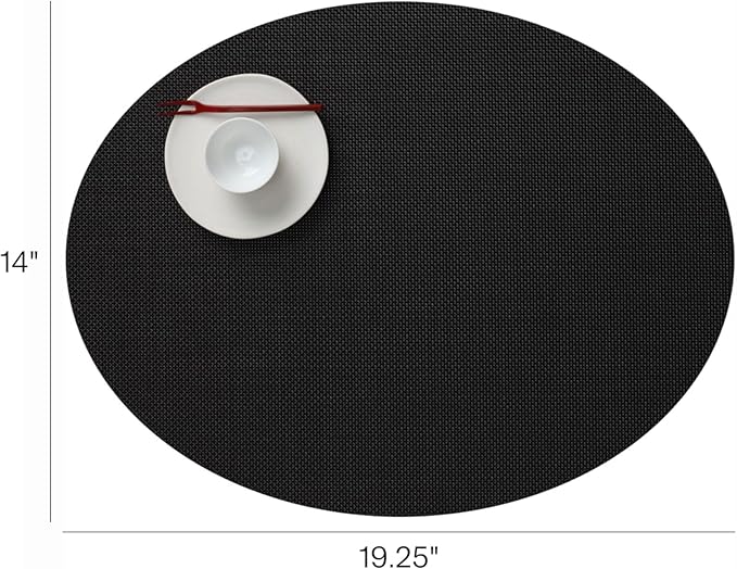 Chilewich Mini Basketweave Placemats in Black - Set of 4 - Easy Care Woven Tabletop Textiles - Indoor/Outdoor - 19.25" x 14" Oval