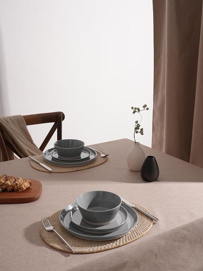 Famiware Saturn Dinnerware Sets for 8, 24 Pieces Stoneware Plates and Bowls Dish Set - Chip and Scratch Resistant, Microwave and Dishwasher Safe Tableware, Dark Gray